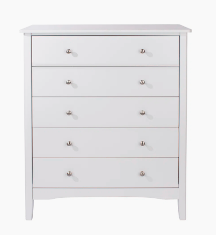 Modern Drawer Chest Shaker Style with Tapered Legs and Metal Handles