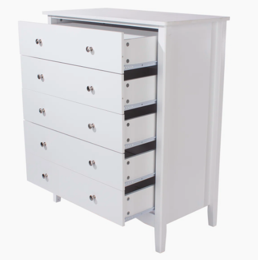 Modern Drawer Chest Shaker Style with Tapered Legs and Metal Handles