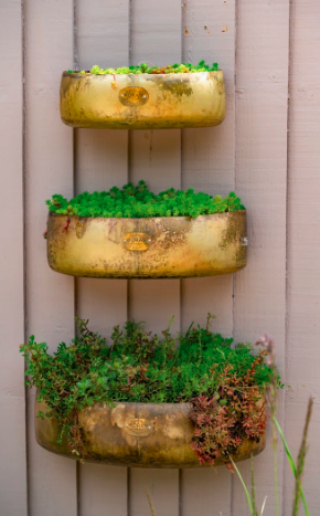 Wall Planter Set  Antiqued Brass Galvanised Metal with Vintage Charm