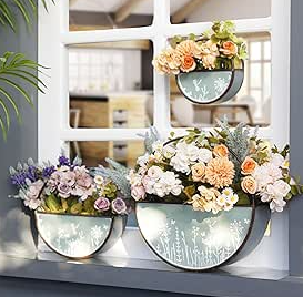 Wall Mounted Metal Flower Pots – Set of 3 Round Hanging Planters