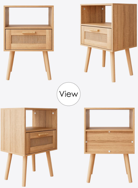 Rattan Nightstand with Drawers – Handmade Woven Bedside Table