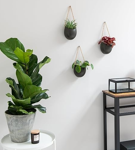 3-Piece Decorative Wall Planter Set – Ceramic Hanging Flower Pots