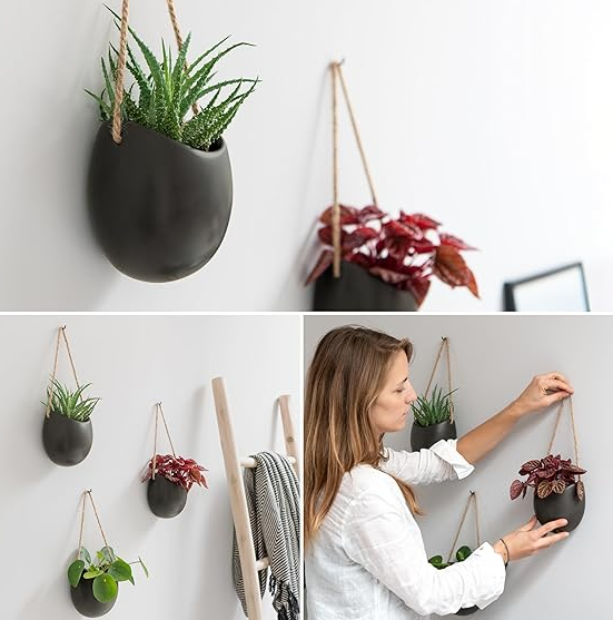 3-Piece Decorative Wall Planter Set – Ceramic Hanging Flower Pots