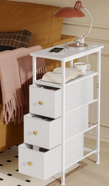Dresser with Charging Station – Narrow Tall Slim Fabric Dresser with USB Ports & AC Outlets