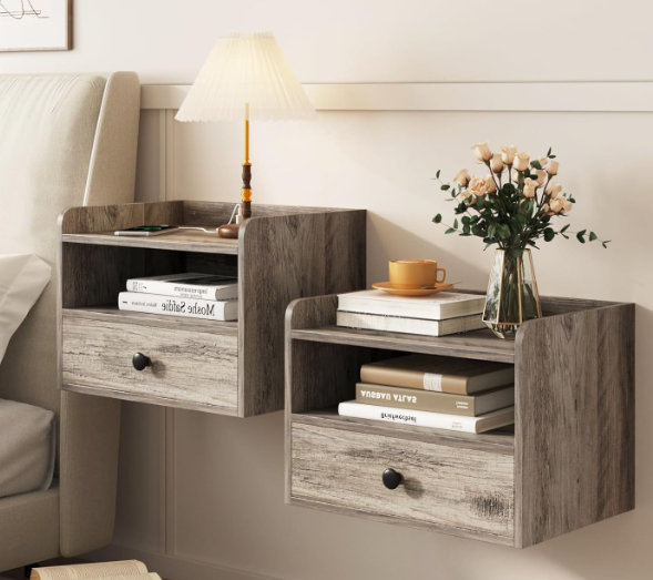 Floating Bedside Table with USB Ports and Outlets