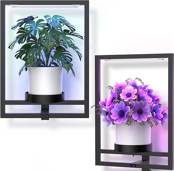 Hanging Plant Holder with Grow Lights – Wall Mounted Metal Planter Frame