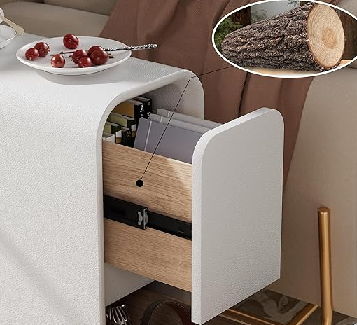 Solid Wood Bedside Table with Leather Cover