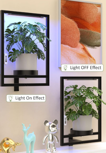 Hanging Plant Holder with Grow Lights – Wall Mounted Metal Planter Frame
