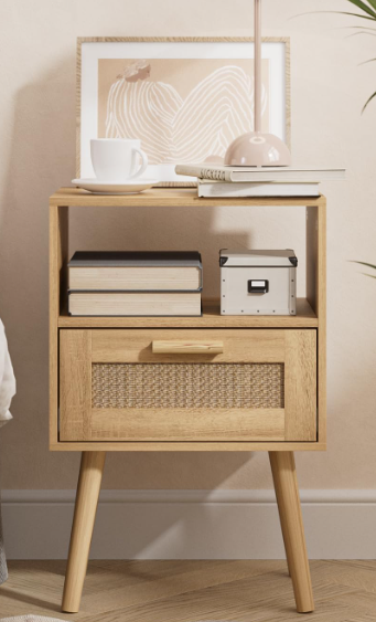 Rattan Nightstand with Drawers – Handmade Woven Bedside Table