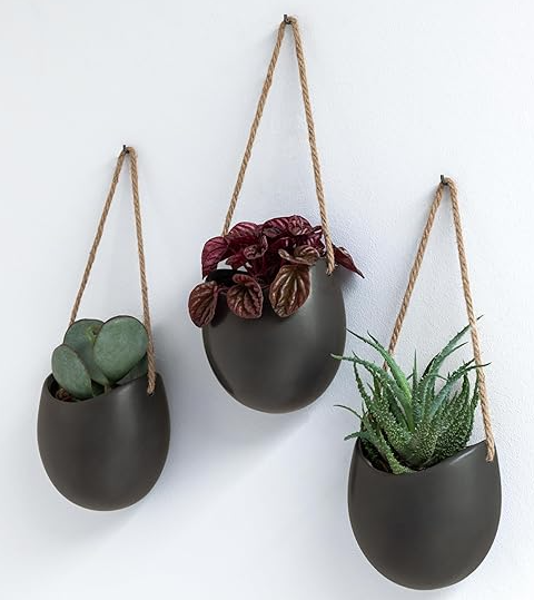 3-Piece Decorative Wall Planter Set – Ceramic Hanging Flower Pots