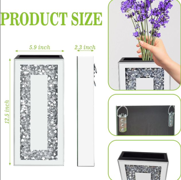 Diamond Mirrored Wall Planter Set of 2 – Sparkling Crystal Silver