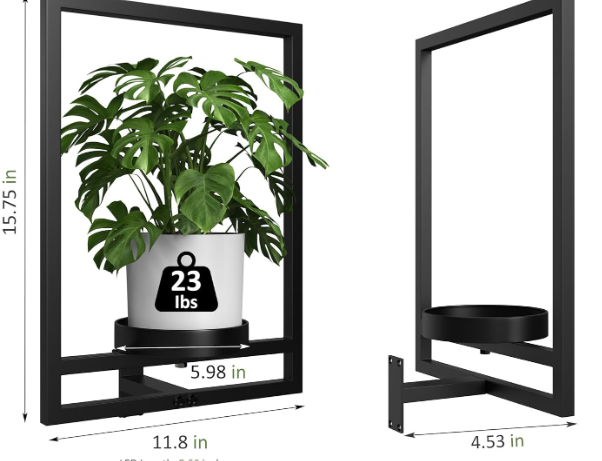 Hanging Plant Holder with Grow Lights – Wall Mounted Metal Planter Frame