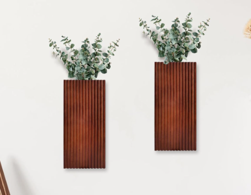 Wood Wall Planter Set of 2 – Rustic Farmhouse Pocket Vase for Artificial Flowers