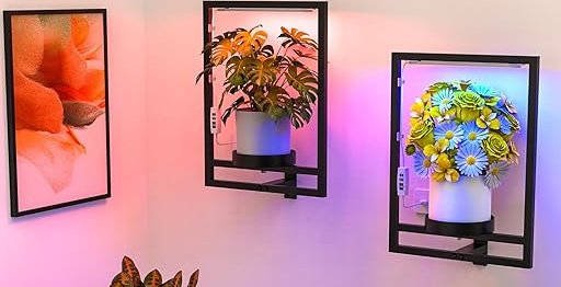 Hanging Plant Holder with Grow Lights – Wall Mounted Metal Planter Frame
