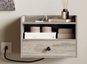 Floating Bedside Table with USB Ports and Outlets
