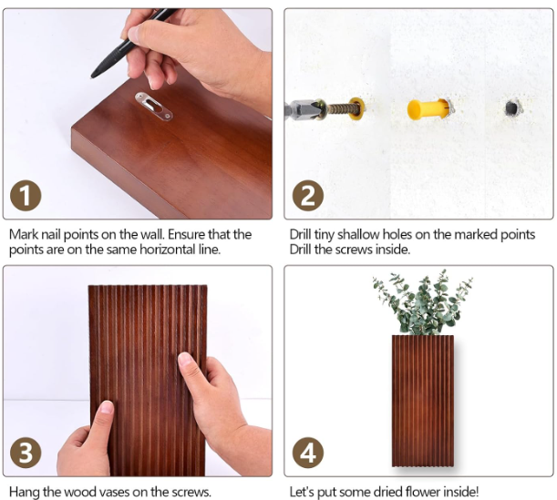 Wood Wall Planter Set of 2 – Rustic Farmhouse Pocket Vase for Artificial Flowers