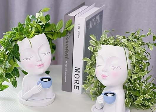 Elegant Violin Lady Face Plant Pot with Upgrade Tray