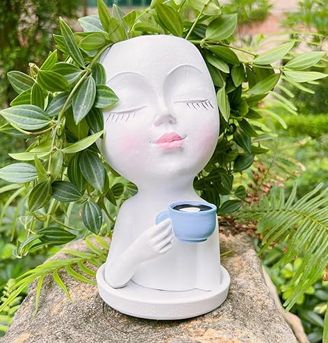 Elegant Violin Lady Face Plant Pot with Upgrade Tray