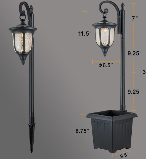 Solar Lamp Post with Planter – Outdoor Dusk to Dawn Solar Light