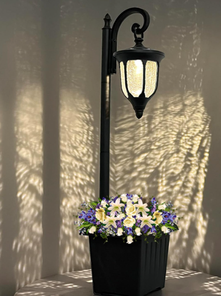 Solar Lamp Post with Planter – Outdoor Dusk to Dawn Solar Light