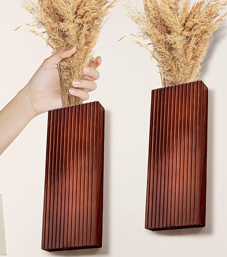 Wood Wall Planter Set of 2 – Rustic Farmhouse Pocket Vase for Artificial Flowers