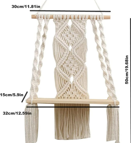 Wood Hanging Shelf Boho Wall Shelf with Cotton Rope – Rustic Wooden Hanging Shelf