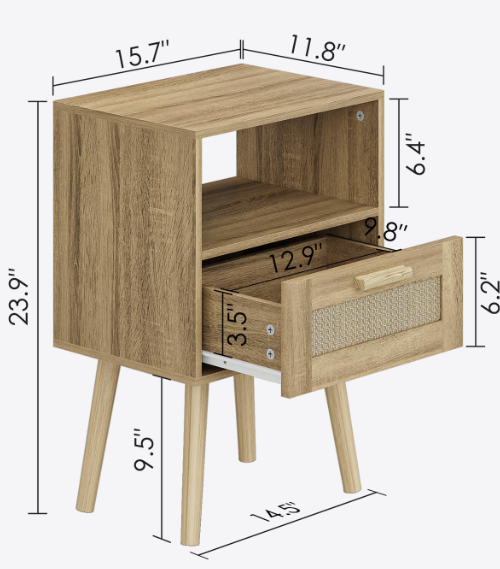 Rattan Nightstand with Drawers – Handmade Woven Bedside Table