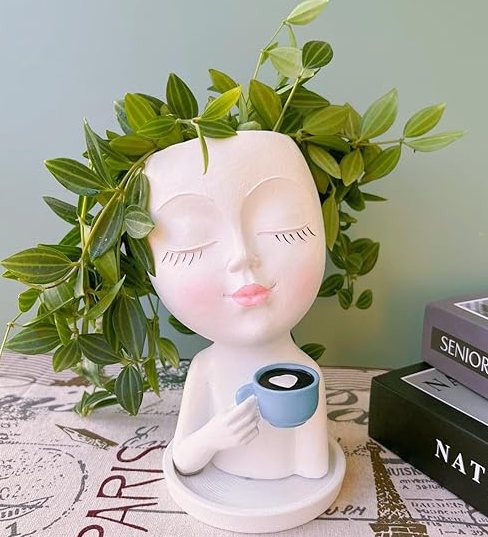 Elegant Violin Lady Face Plant Pot with Upgrade Tray