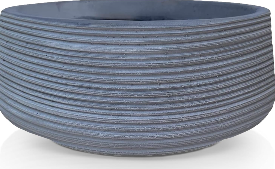 Garden Shallow Plant Pot with Drainage Holes – Fiberstone Round Bowl Planter