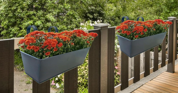 Railing Planter Box – No Drilling Metal Balcony Planter with Adjustable Bracket