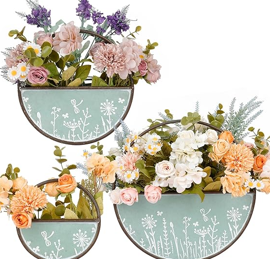 Wall Mounted Metal Flower Pots – Set of 3 Round Hanging Planters