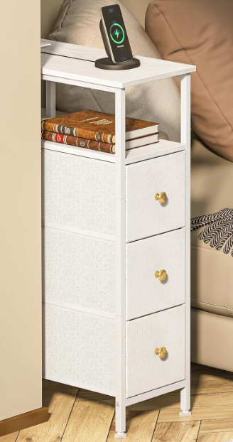 Dresser with Charging Station – Narrow Tall Slim Fabric Dresser with USB Ports & AC Outlets