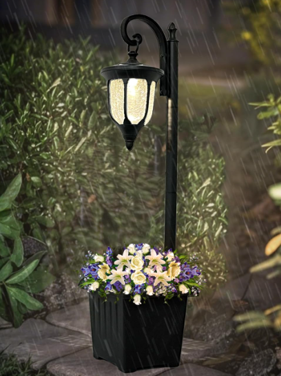 Solar Lamp Post with Planter – Outdoor Dusk to Dawn Solar Light
